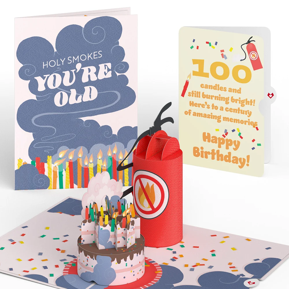 Lovepop Holy Smokes You're Old 100th Birthday Pop-Up Card and Sentiment Set Candle