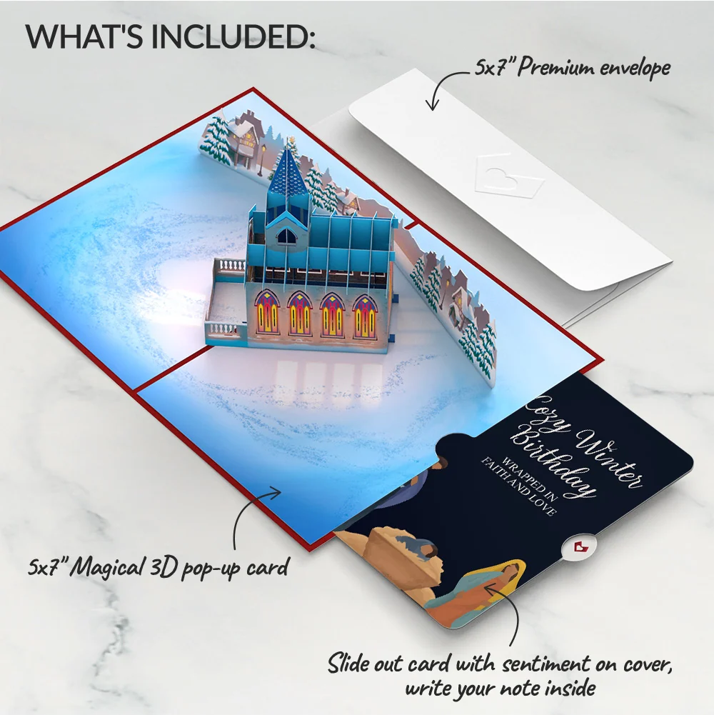 Lovepop Stained Glass Christmas Chapel Pop-Up Card and Nativity Birthday Sentiment Set - Image 2