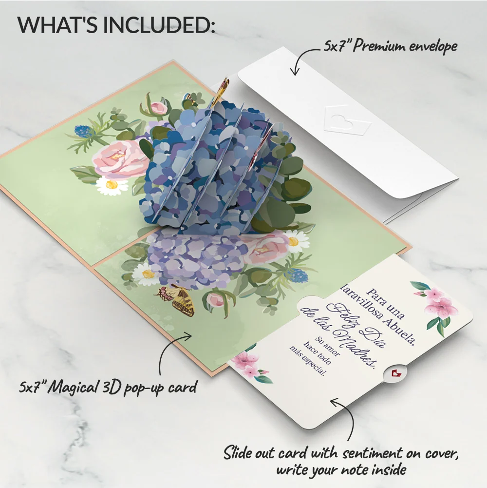 Lovepop Hydrangea Butterflies Mother's Day Pop-Up Card and Sentiment Set for Spanish Grandmother - Image 2