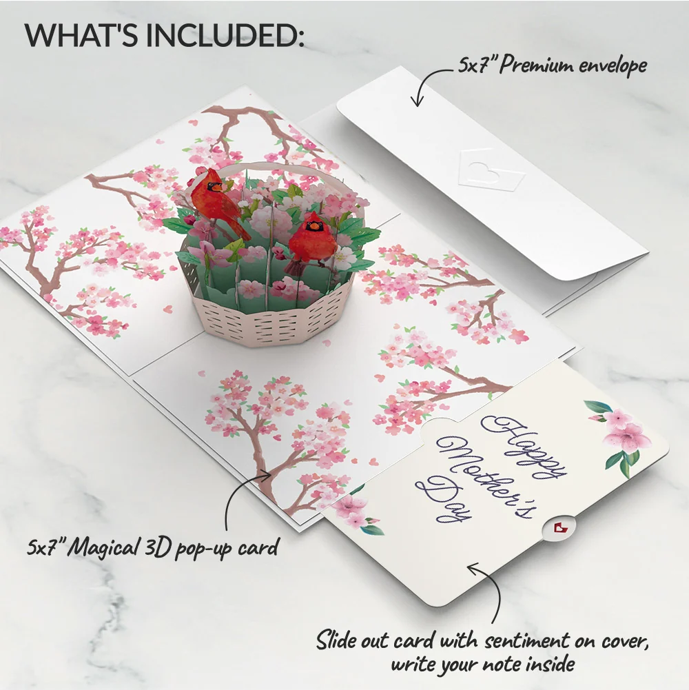 Lovepop Cherry Blossom Basket with Cardinals Mother's Day Pop-Up Card and Sentiment Set - Image 2
