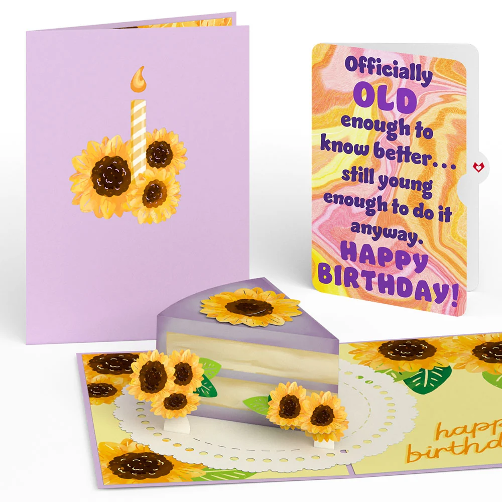 Lovepop Sunflower Birthday Cake Slice Pop-Up Card and Sentiment Set Candle