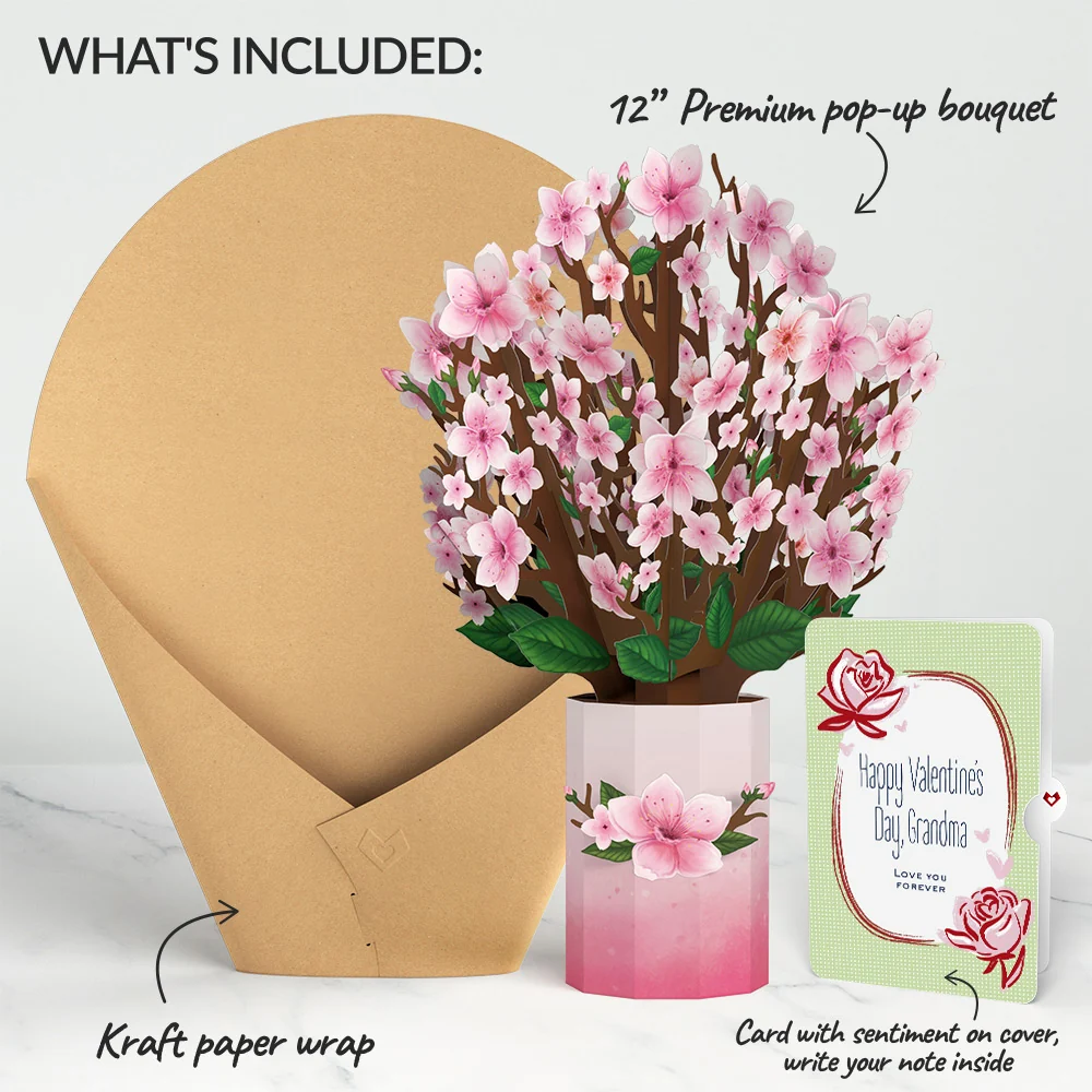 Lovepop Cherry Blossom Valentine Bouquet and Sentiment Set for Grandmother Vase - Image 2