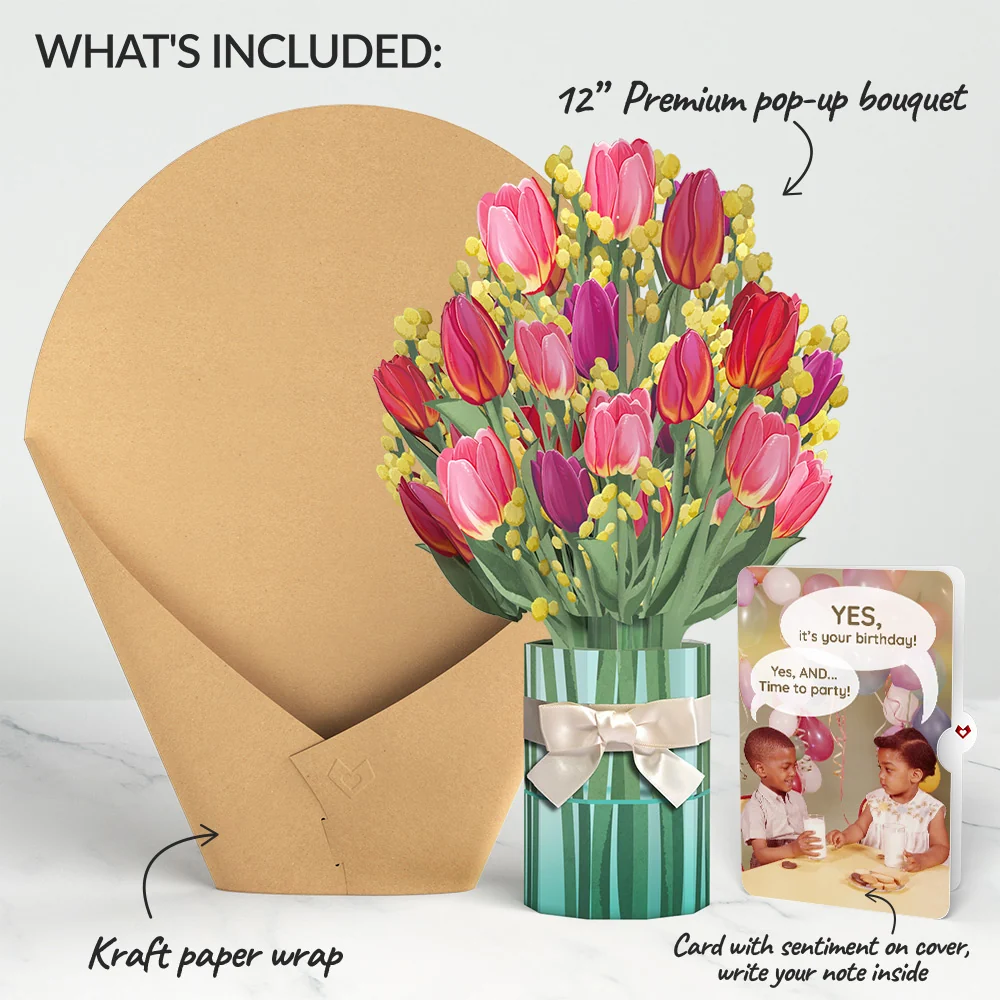 Lovepop Cheerful Tulips Birthday Bouquet and Time to Party Sentiment Set Vase - Image 2