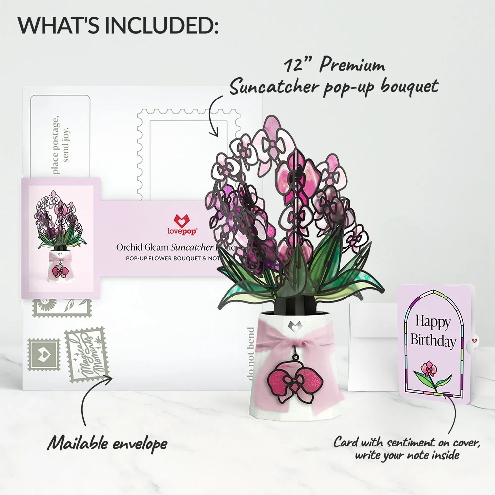 Lovepop Orchid Gleam Birthday Suncatcher Bouquet and Sentiment Set Glass - Image 2