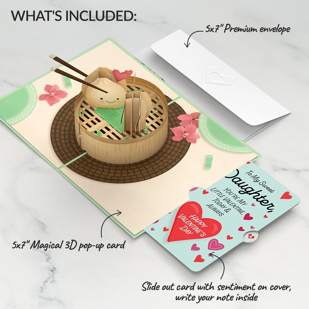 Lovepop You're All That and Dim Sum Valentine Pop-Up Card and Sentiment Set for Daughter Tea - Image 2