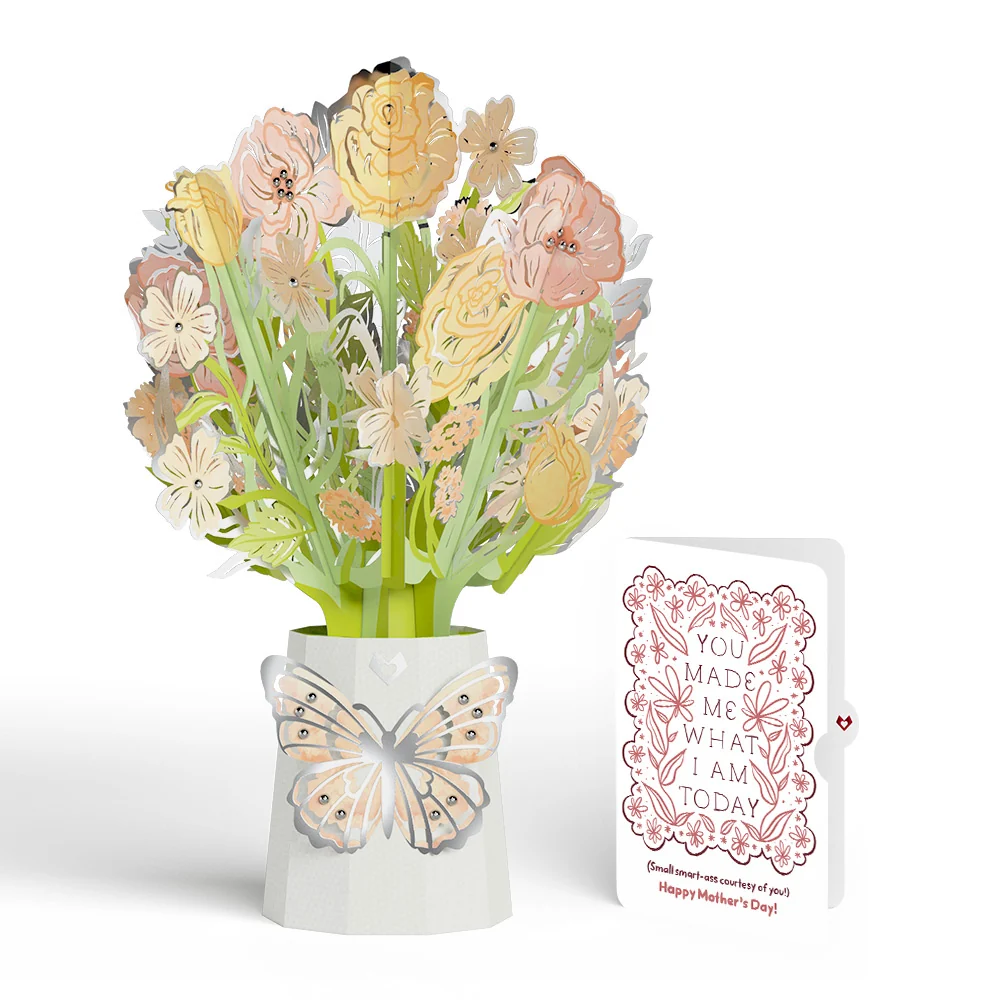 Lovepop Opulent Rose Mother’s Day Luxe Bouquet and Folk Floral Gratitude Sentiment Set for Mom Vase