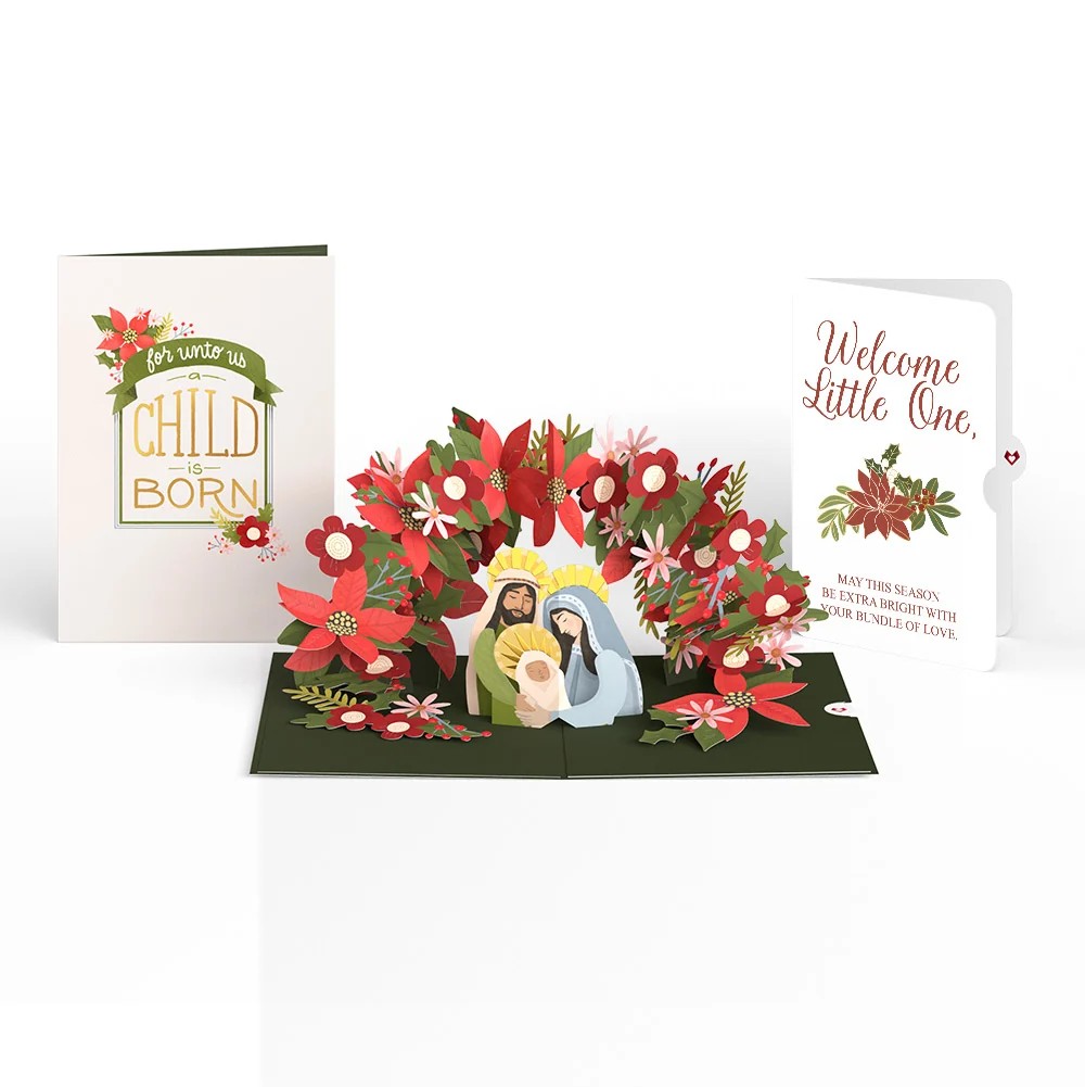 Lovepop A Child Is Born Christmas Pop-Up Card and Poinsettia Sentiment Set for Baby Cream