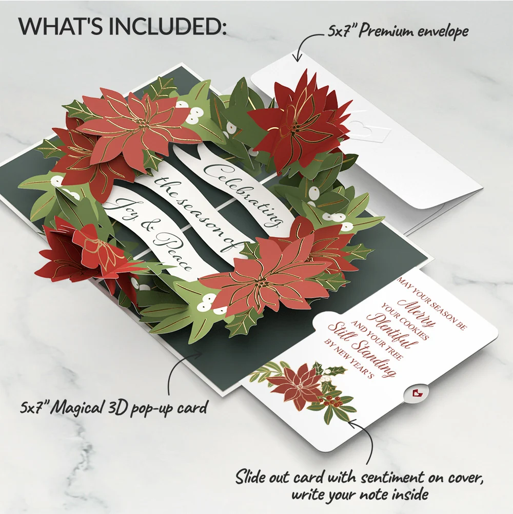 Lovepop Season's Greetings Poinsettia Wreath Pop-Up Card and Merry & Plentiful Sentiment Set Cream - Image 2