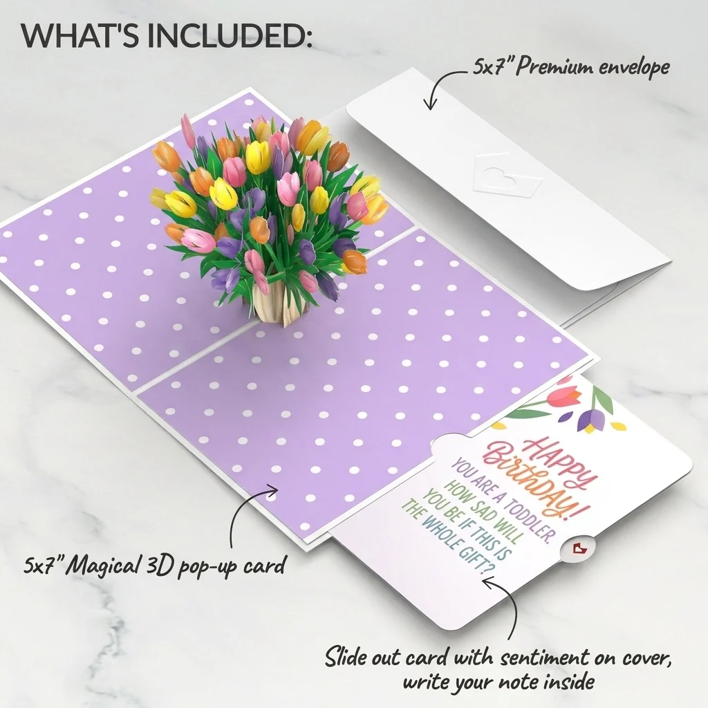 Lovepop Timeless Tulips Birthday Pop-Up Card and Floral Whole Gift Sentiment Set Vase - Image 2