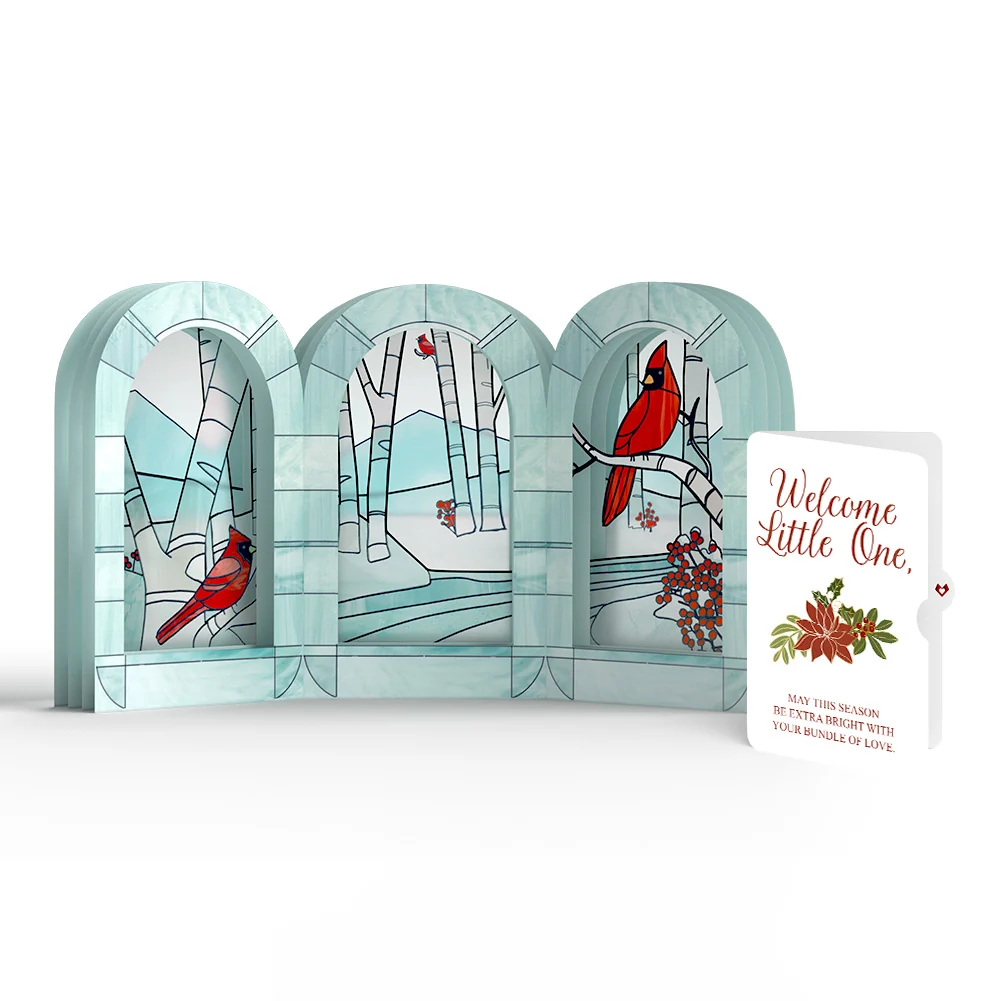 Lovepop Stained Glass Winter Cardinal Pop-Up Gift and Poinsettia Christmas Sentiment Set for Baby