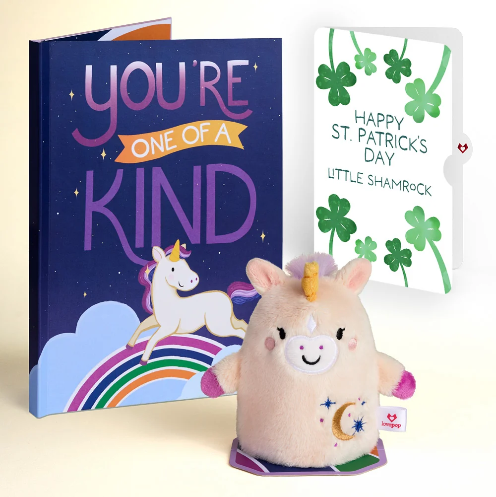 Lovepop 'One of a Kind' Unicorn St. Patrick’s Day Plushpop Card and Sentiment Set Cream