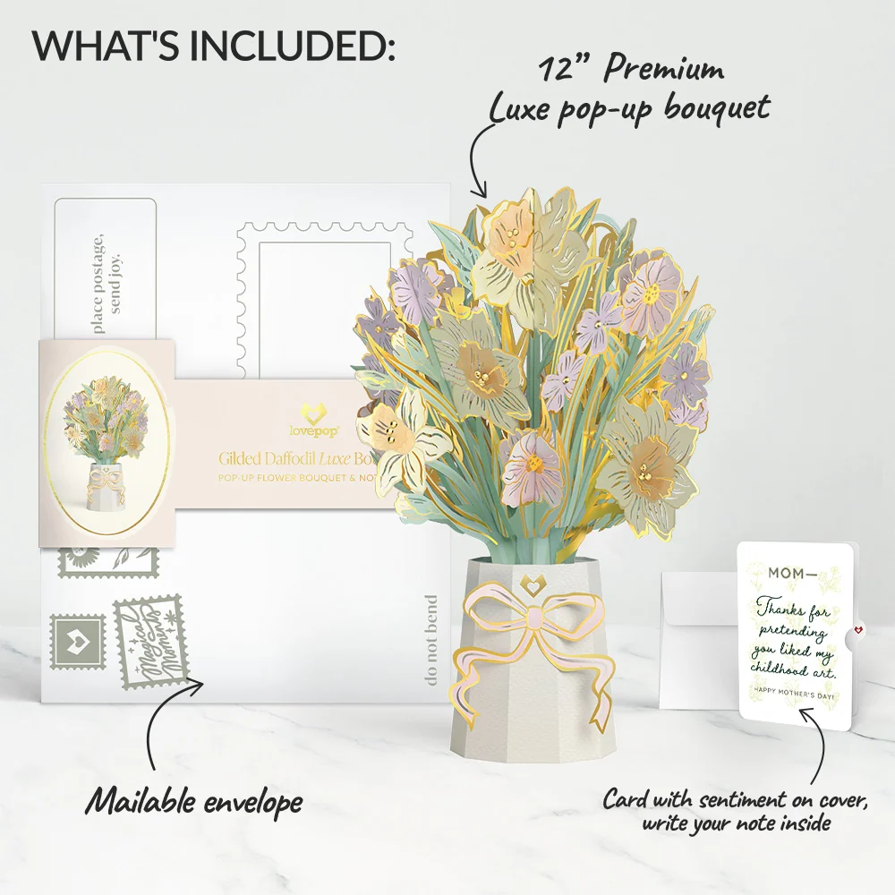 Lovepop Gilded Daffodil Mother’s Day Luxe Bouquet and Vintage Wildflower Sketch Sentiment Set for Mom Vase - Image 2
