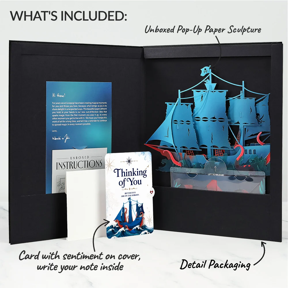 Lovepop Pirate Ship Thinking of You Unboxed Pop-Up Paper Sculpture and Sentiment Set - Image 2