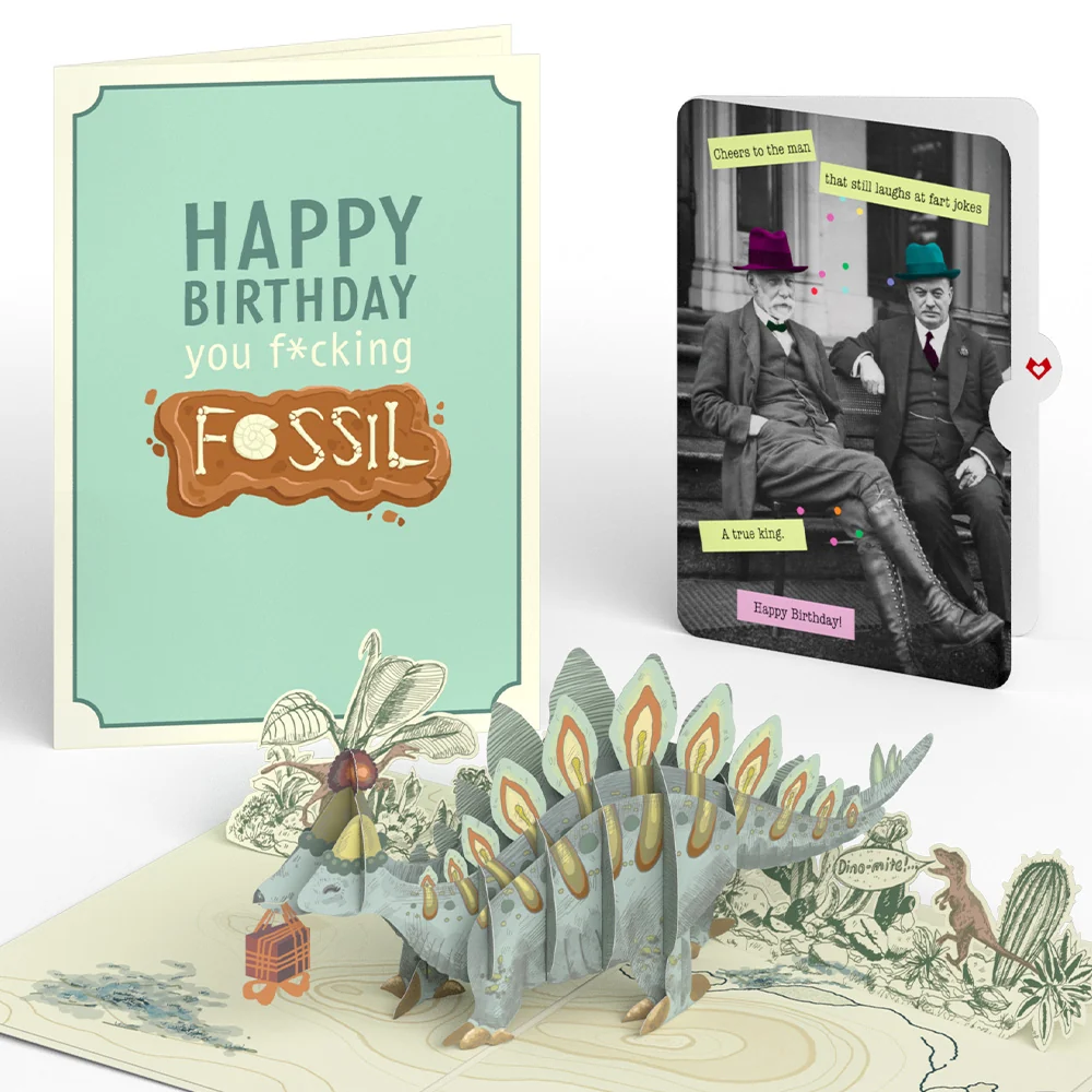 Lovepop Happy Birthday You F*cking Fossil Pop-Up Card and Sentiment Set for Any Man Candle