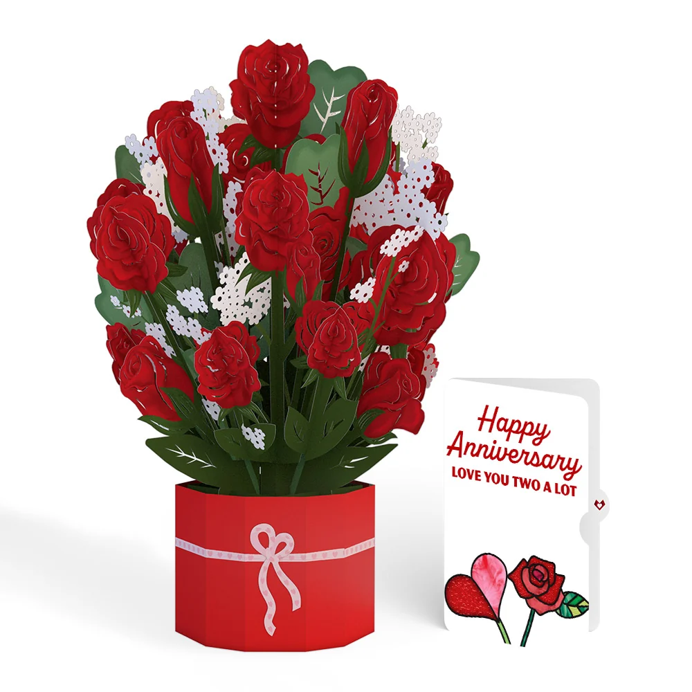 Lovepop Red Rose Anniversary Grand Bouquet and Sentiment Set Vase