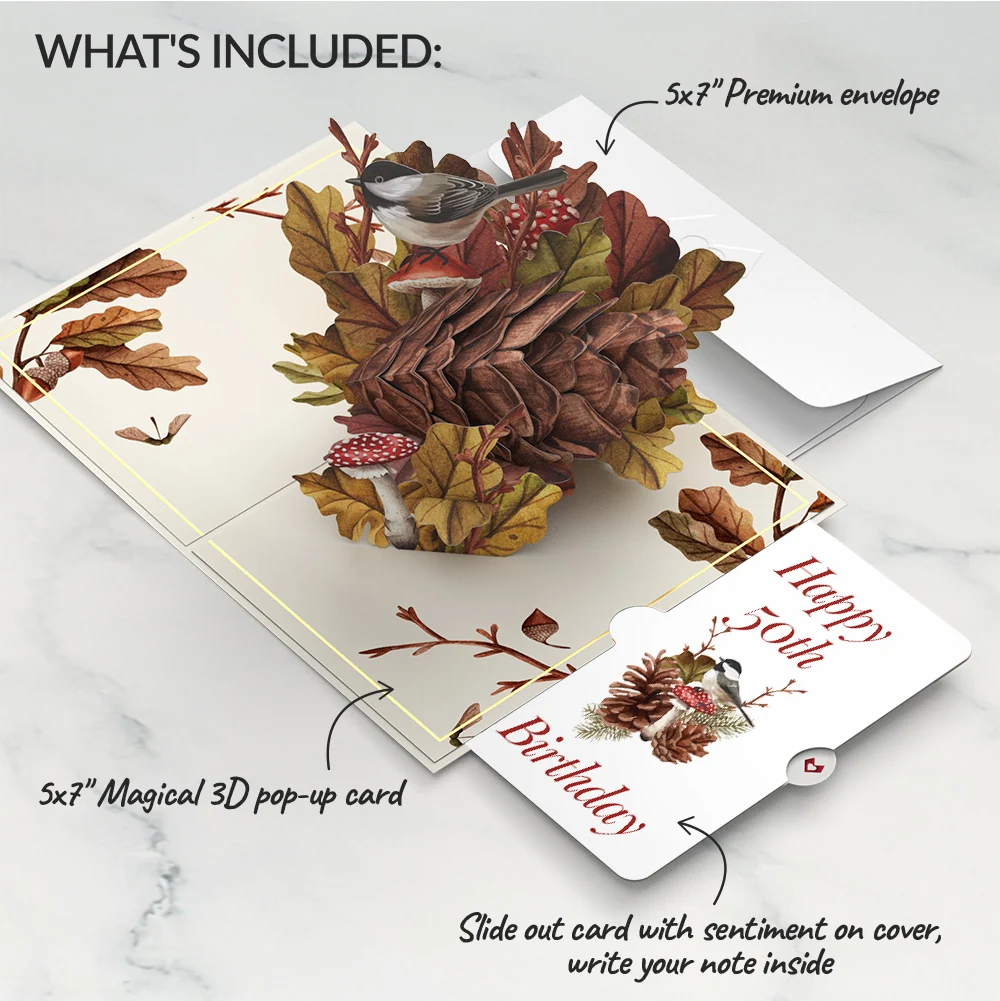 Lovepop Fall Forest Floor 50th Birthday Pop-Up Card and Sentiment Set Cream - Image 2