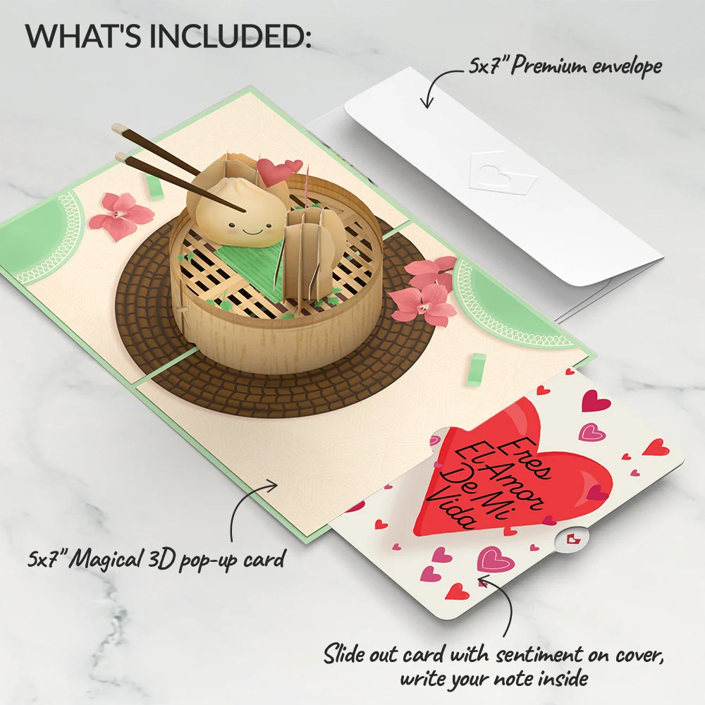 Lovepop You're All That and Dim Sum Eres El Amor De Mi Vida Valentine Pop-Up Card and Sentiment Set Tea - Image 2
