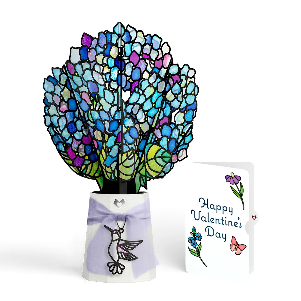 Lovepop Sunlit Hydrangeas Valentine Suncatcher Bouquet and Sentiment Set Glass