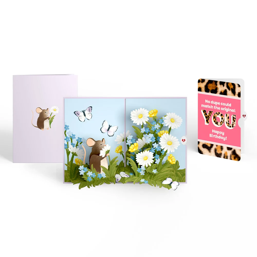 Lovepop Field Mouse in the Flowers Birthday Pop-Up Card and The original YOU Sentiment Set