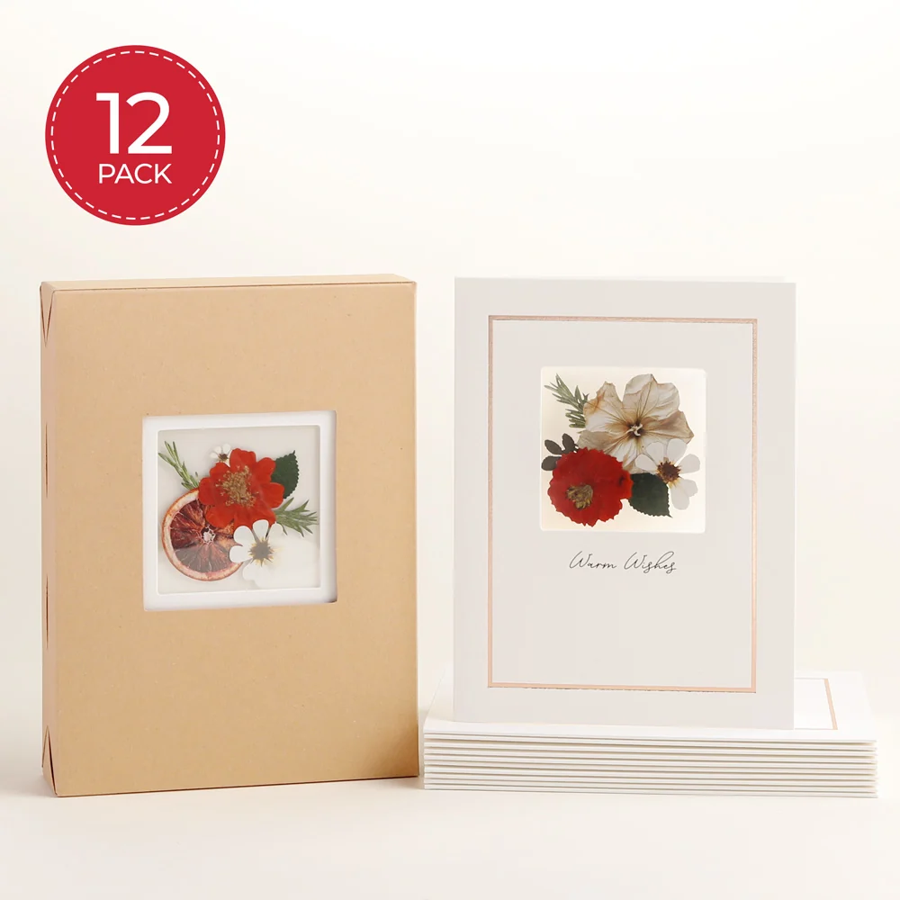 Lovepop Yuletide Crimson (Assorted 12-Pack) – Petal Pressed ‘Warm Wishes’ Notecards