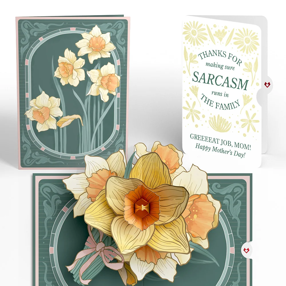 Lovepop Daffodils in Bloom Mother’s Day Pop-Up Card and Sunny Sarcasm Garden Sentiment Set for Mom
