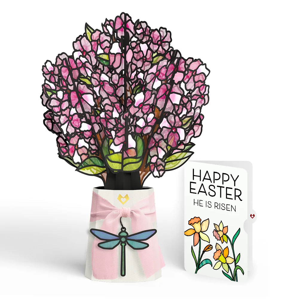 Lovepop Sun-dappled Cherry Blossom Easter Suncatcher Bouquet and Garden Blooms He Is Risen Sentiment Set Glass