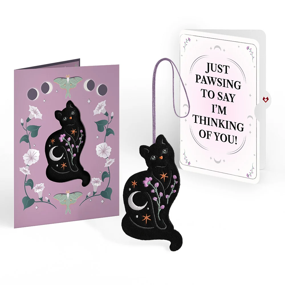 Lovepop Mystic Black Cat Thinking of You HeartFelt Charm Card and Just Pawsing Sentiment Set
