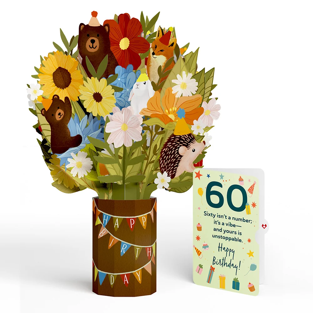 Lovepop Woodland 60th Birthday Party Bouquet and Sentiment Set Vase