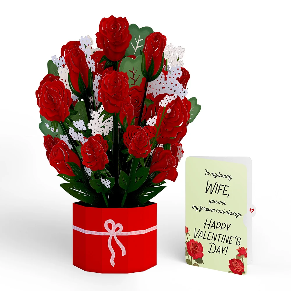 Lovepop Red Rose Valentine Grand Bouquet and Sentiment Set for Wife Vase