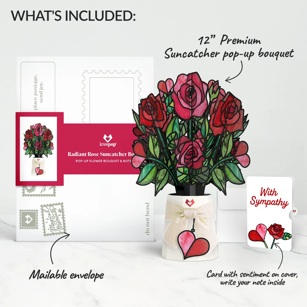Lovepop Radiant Rose Sympathy Suncatcher Bouquet and Sentiment Set Glass - Image 2