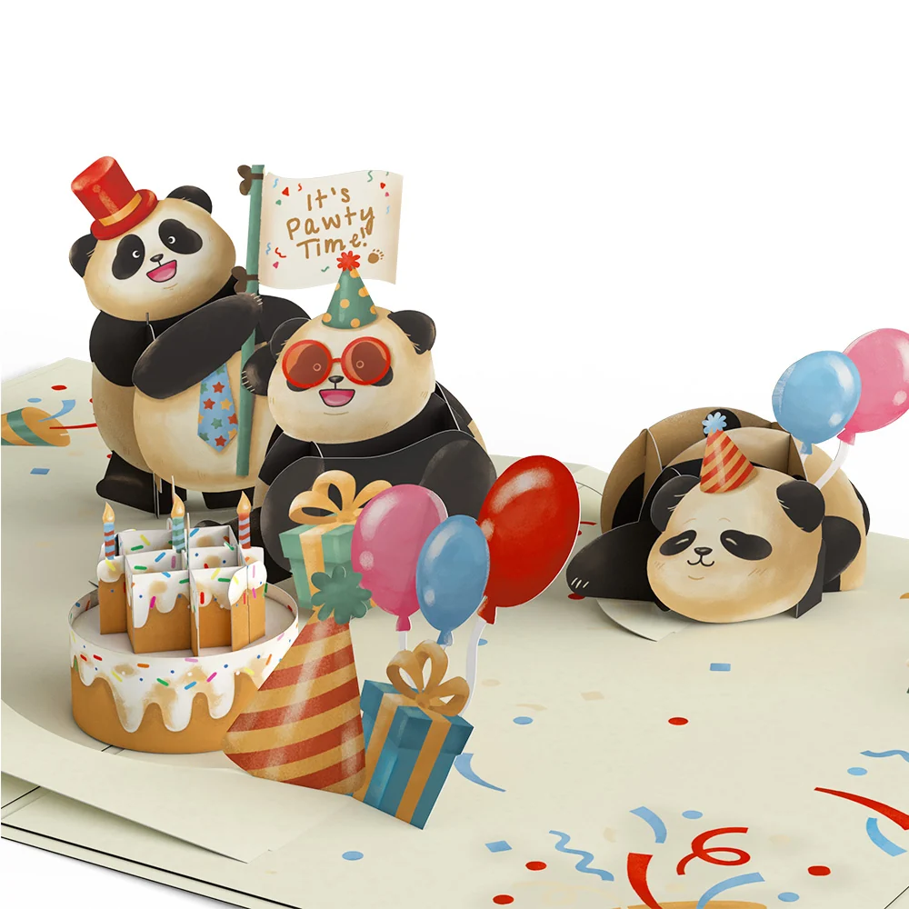 Lovepop Happy Birthday Pandas Pop-Up Card Candle - Image 2