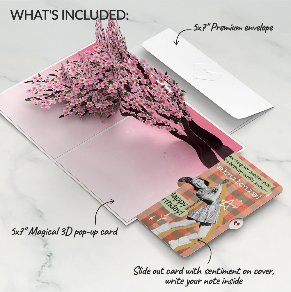Lovepop Cherry Blossom Branches in Bloom Birthday Pop-Up Card and Cardio Queen Sentiment Set - Image 2