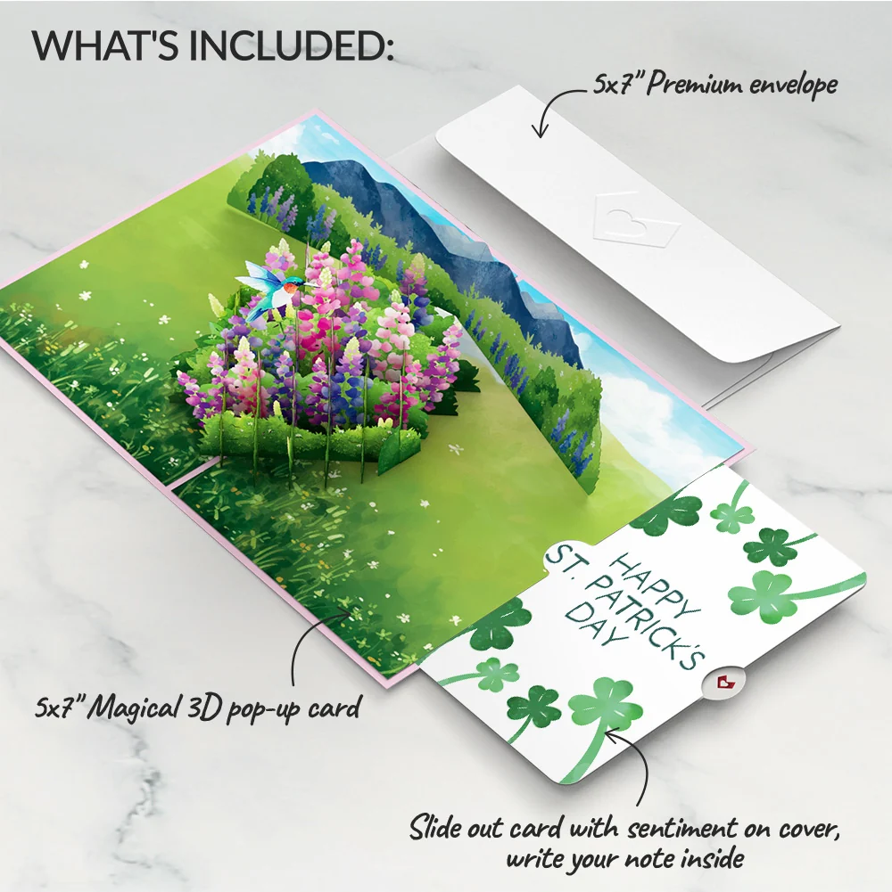 Lovepop Lupine Hummingbird St. Patrick’s Day Pop-Up Card and Sentiment Set - Image 2