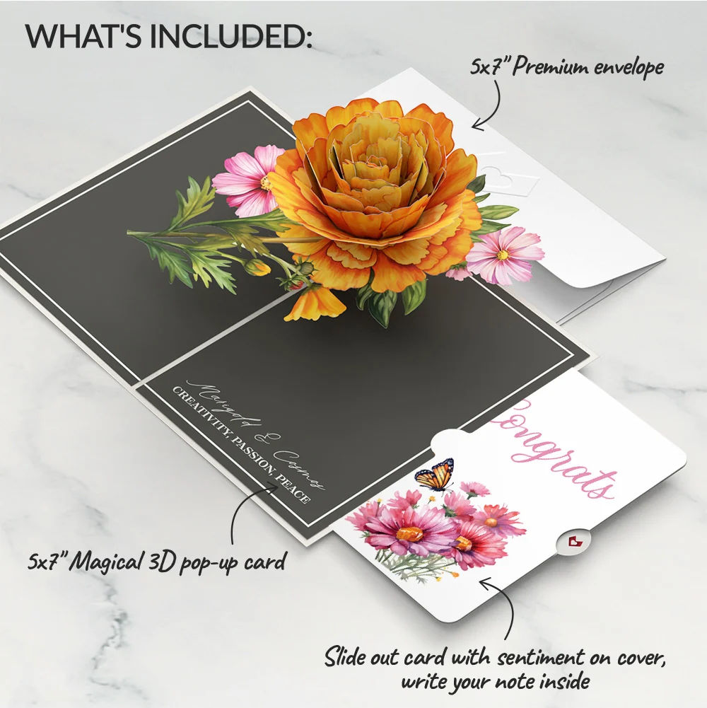 Lovepop Born to Bloom: October Birth Month Flowers Congratulations Pop-Up Card and Sentiment Set Cream - Image 2