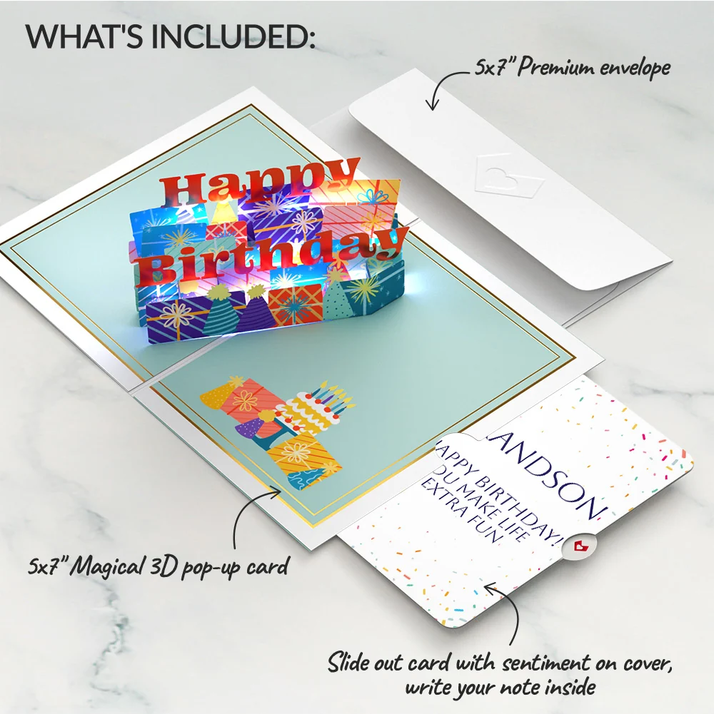 Lovepop Wishing You a Happy Birthday Music and Lights Pop-Up Card and Sentiment Set for Grandson - Image 2