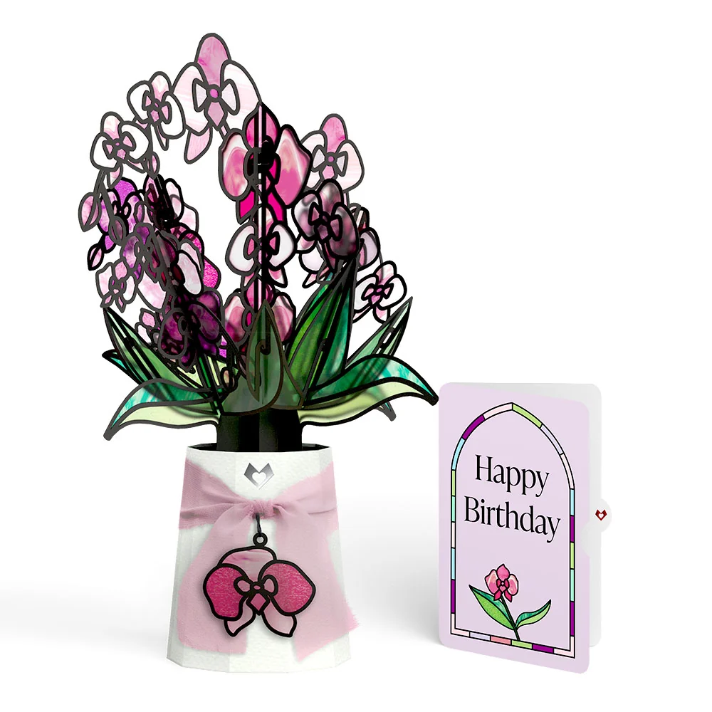Lovepop Orchid Gleam Birthday Suncatcher Bouquet and Sentiment Set Glass