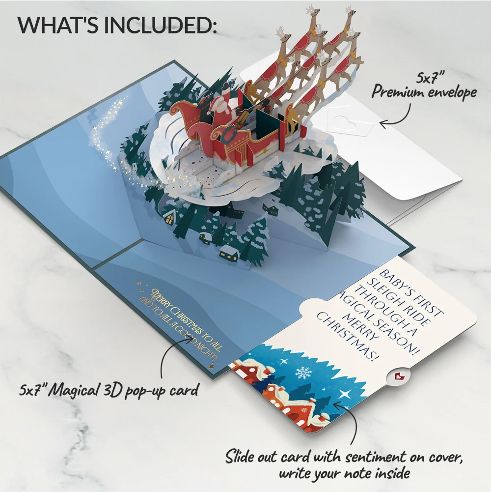 Lovepop Night Sky Santa Sleigh First Christmas Pop-Up Card and Snow Village Sentiment Set for Baby - Image 2