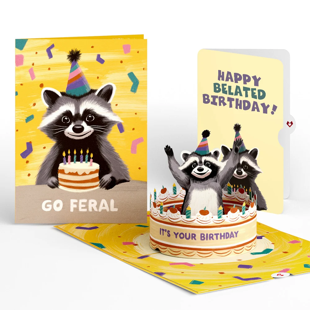 Lovepop Go Feral Raccoon Belated Birthday Pop-Up Card and Sentiment Set Candle