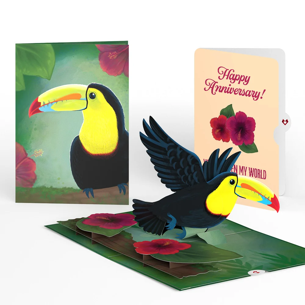 Lovepop Rainforest Toucan Bright Anniversary Pop-Up Card and Hibiscus Sentiment Set Cream