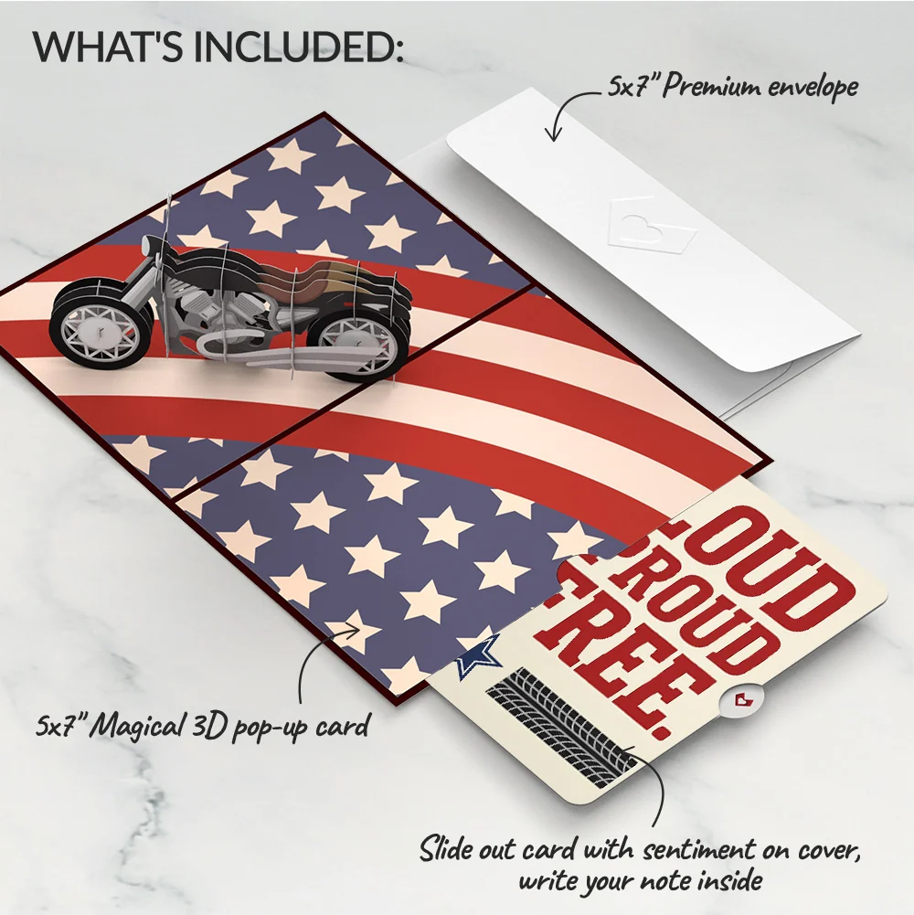 Lovepop American Motorcycle 4th of July Pop-Up Card and Proud to Be Free Sentiment Set Cream - Image 2
