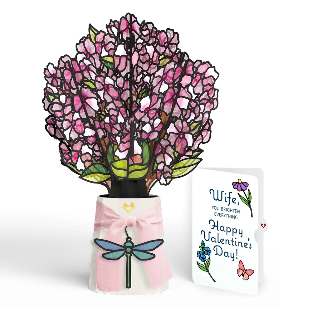 Lovepop Sun-dappled Cherry Blossom Valentine Suncatcher Bouquet and Sentiment Set for Wife Vase