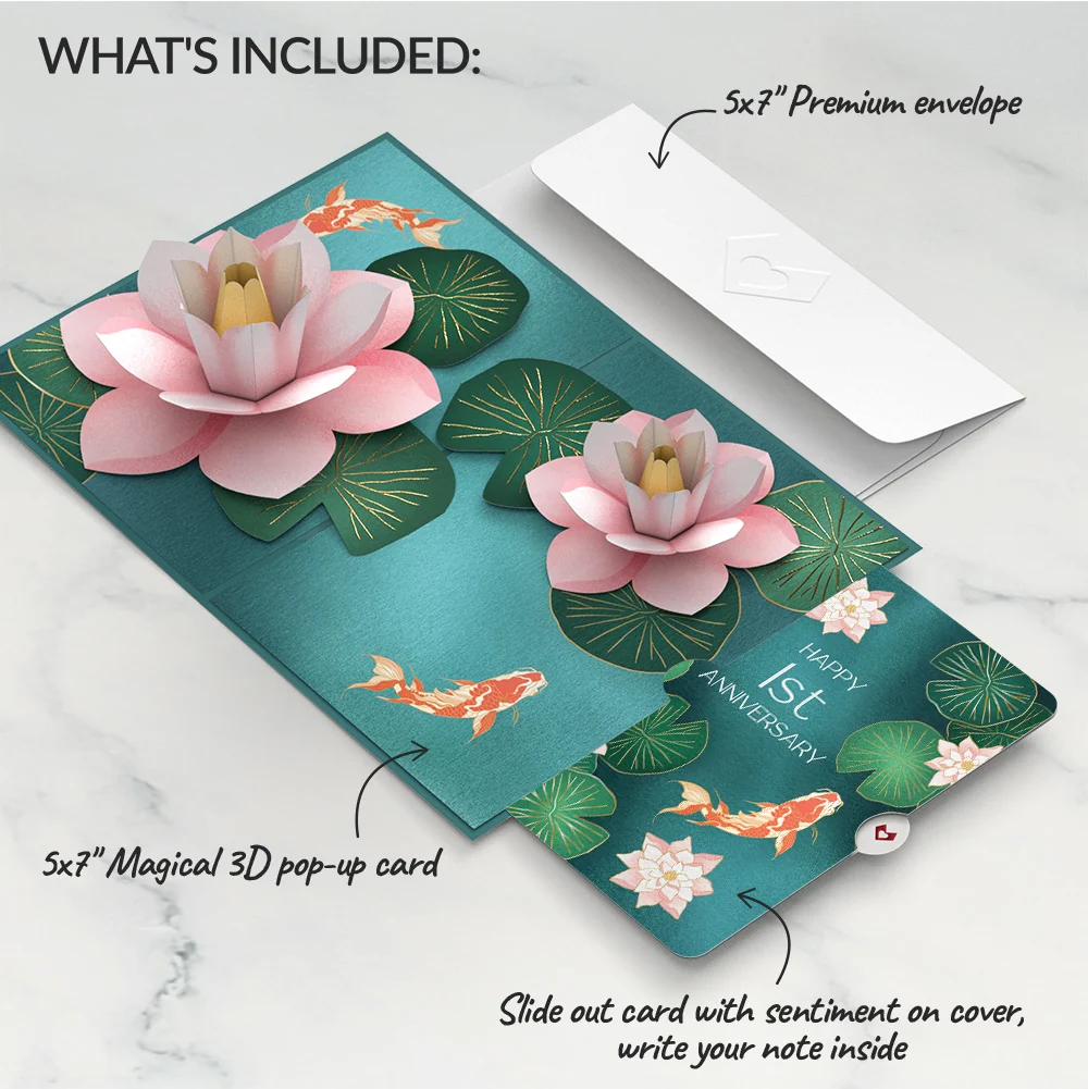 Lovepop Koi Fish and Lotus Pond 1st Anniversary Pop-Up Card and Sentiment Set - Image 2