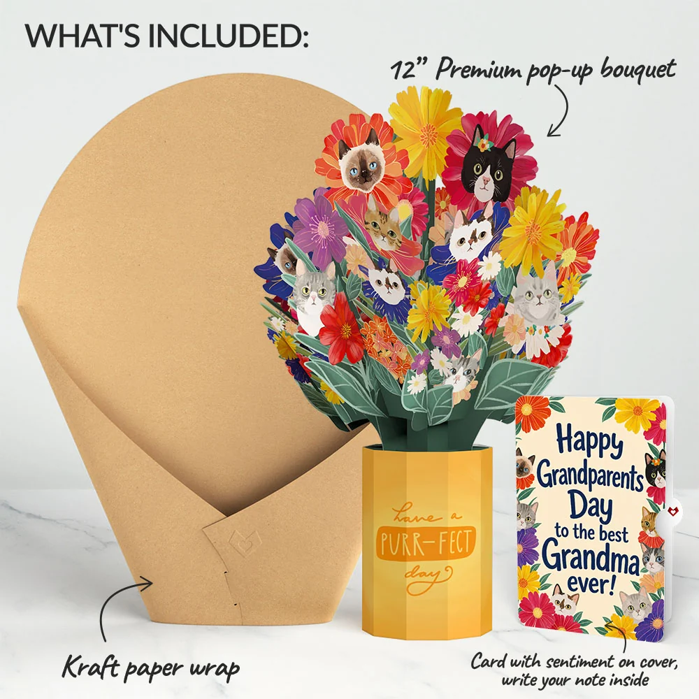 Lovepop Purr-fect Cat Bouquet and Grandparents Day Sentiment Set Vase - Image 2