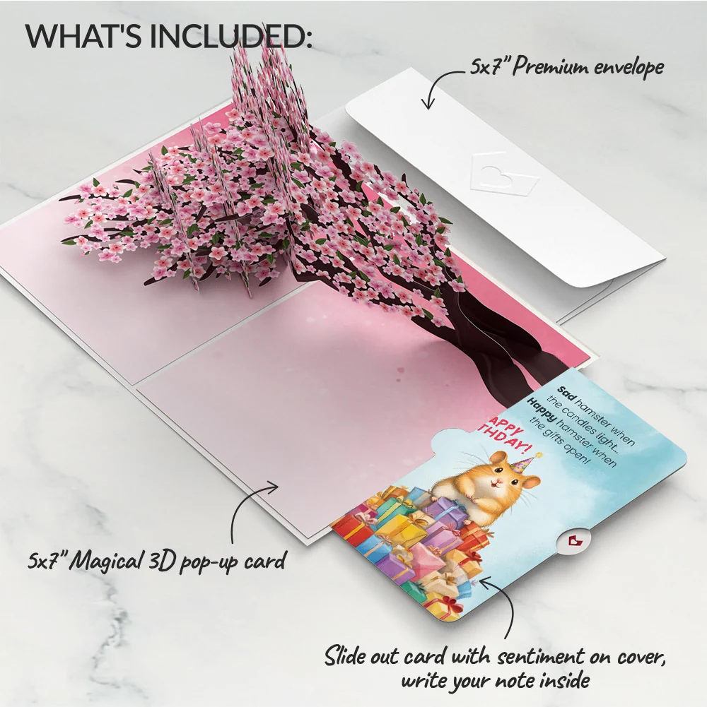 Lovepop Cherry Blossom Branches in Bloom Birthday Pop-Up Card and Happy Hamster Sentiment Set Candle - Image 2