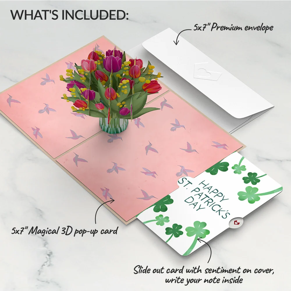 Lovepop Cheerful Tulips St. Patrick’s Day Pop-Up Card and Sentiment Set Vase - Image 2