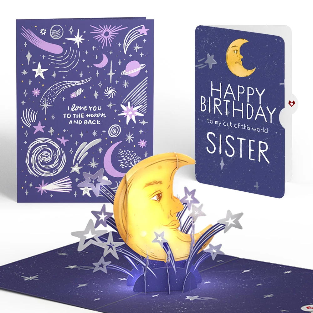 Lovepop Love You to the Moon and Back Birthday Light-Up Pop-Up Card and Sentiment Set for Sister