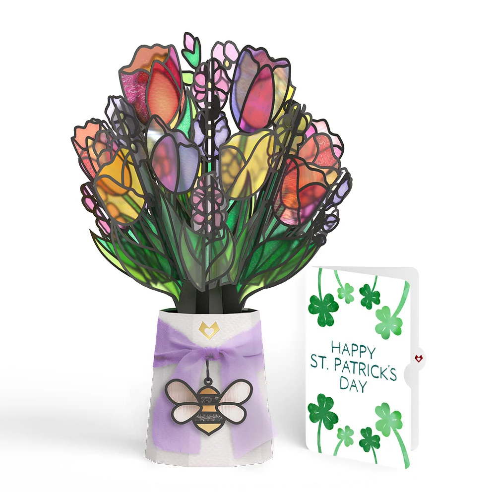 Lovepop Vibrant Tulip St. Patrick’s Day Suncatcher Bouquet and Sentiment Set Glass