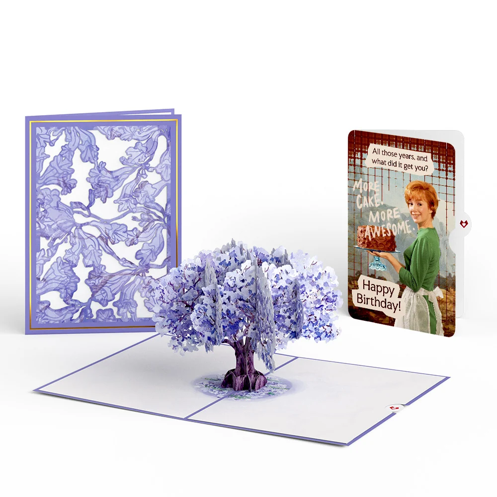 Lovepop Watercolor Jacaranda Tree Birthday Pop-Up Card and More Cake More Awesome Sentiment Set