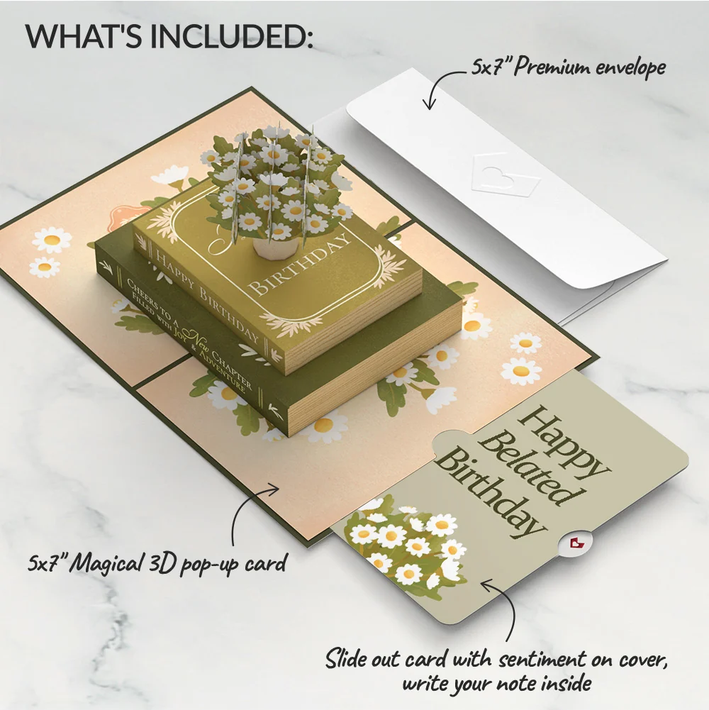 Lovepop Cheers to a New Chapter Belated Birthday Pop-Up Card and Sentiment Set Cream - Image 2