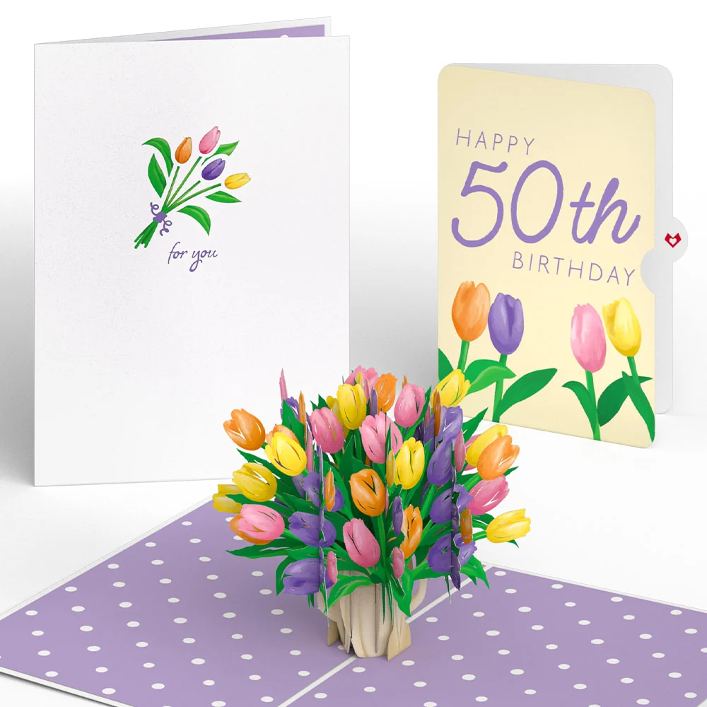 Lovepop Tulips 50th Birthday Pop-Up Card and Sentiment Set Vase